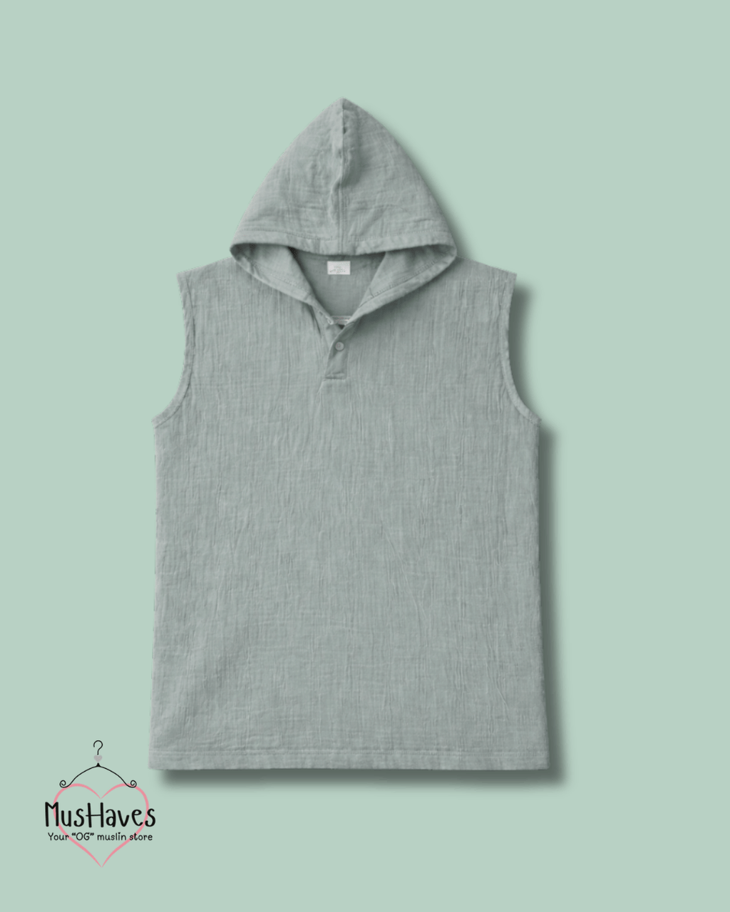 Muslin Cut Sleeve Pullover Hoodie & Shorts Coord – Sage Grey