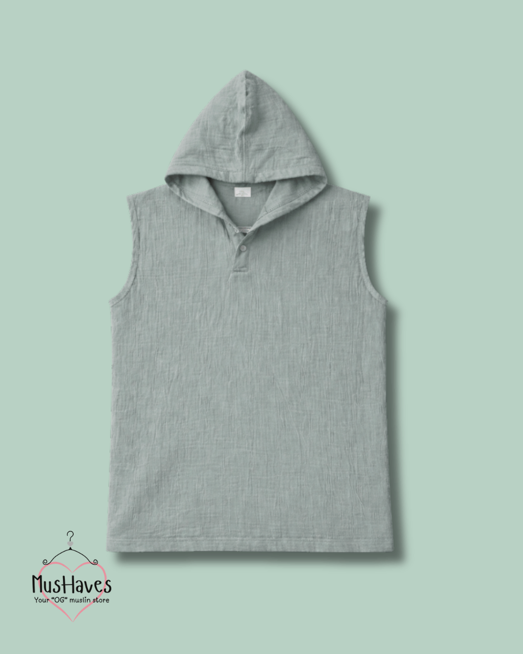 Muslin Cut Sleeve Pullover Hoodie & Shorts Coord – Sage Grey
