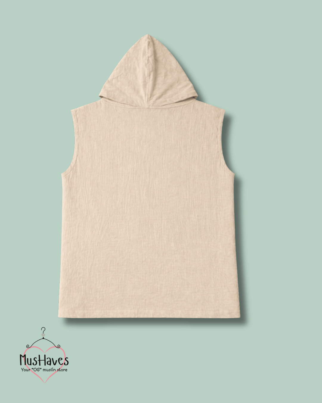 Muslin Cut Sleeve Pullover Hoodie & Shorts Coord – Beige