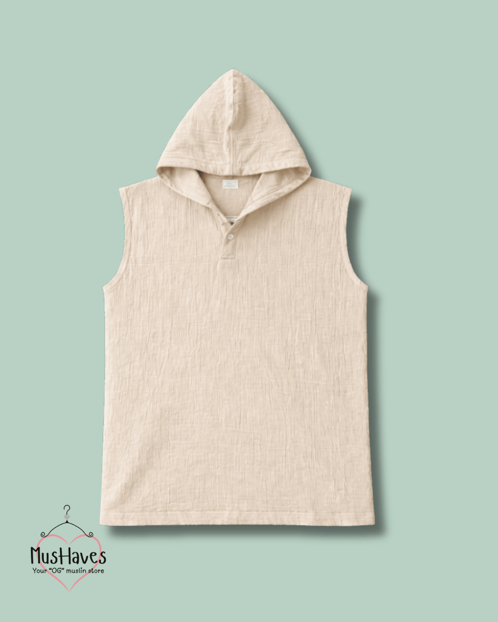 Muslin Cut Sleeve Pullover Hoodie & Shorts Coord – Beige