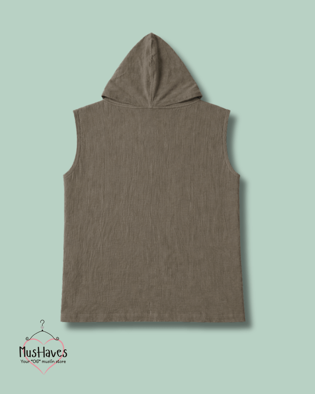 Muslin Cut Sleeve Pullover Hoodie & Shorts Coord – Olive Green