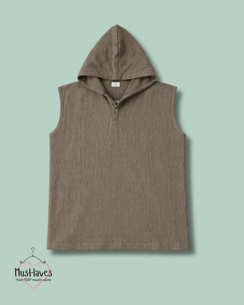 Muslin Cut Sleeve Pullover Hoodie & Shorts Coord – Olive Green