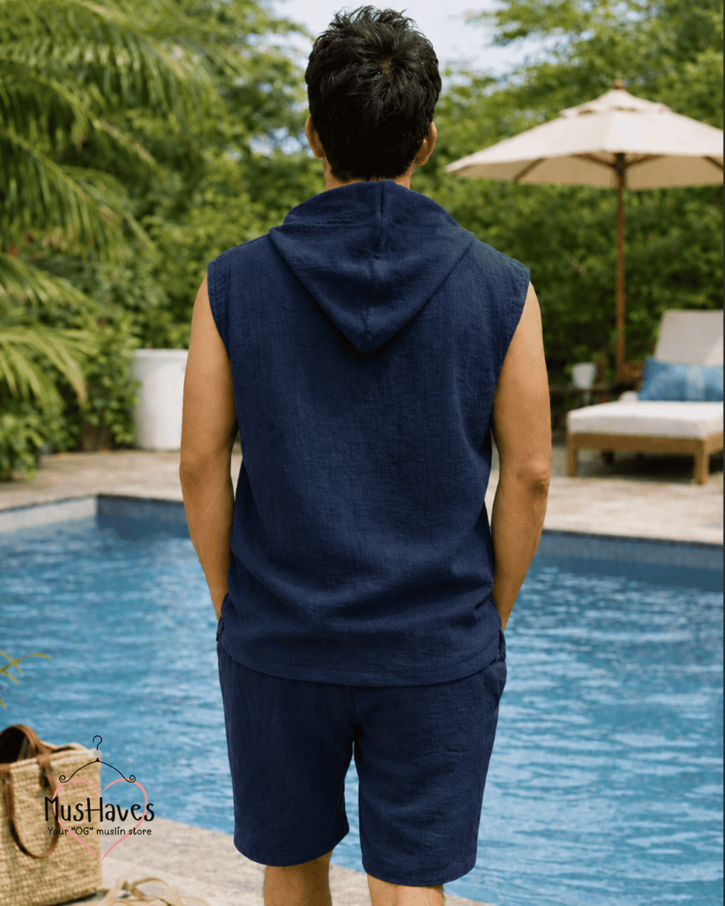 Muslin Cut Sleeve Pullover Hoodie & Shorts Coord – Royal Blue