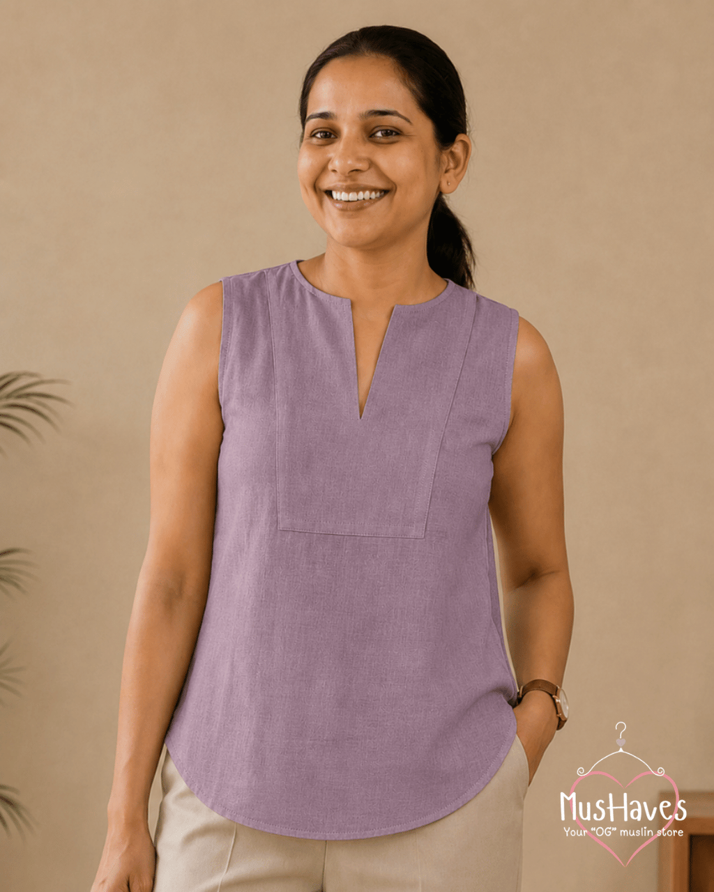 Muslin Sleeveless Formal Top – Jamuni