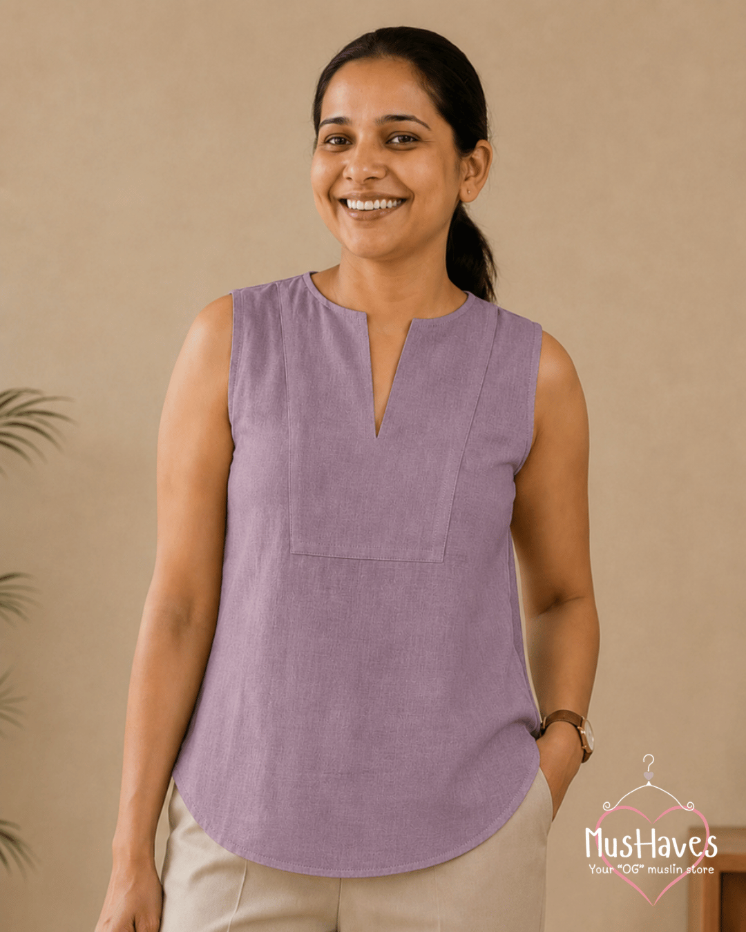 Muslin Sleeveless Formal Top – Jamuni