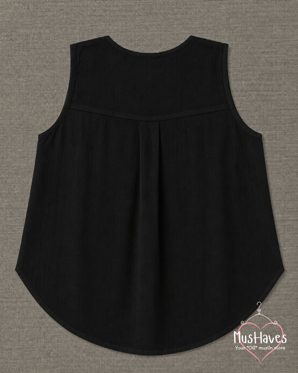 Muslin Sleeveless Formal Top – Charcoal Black