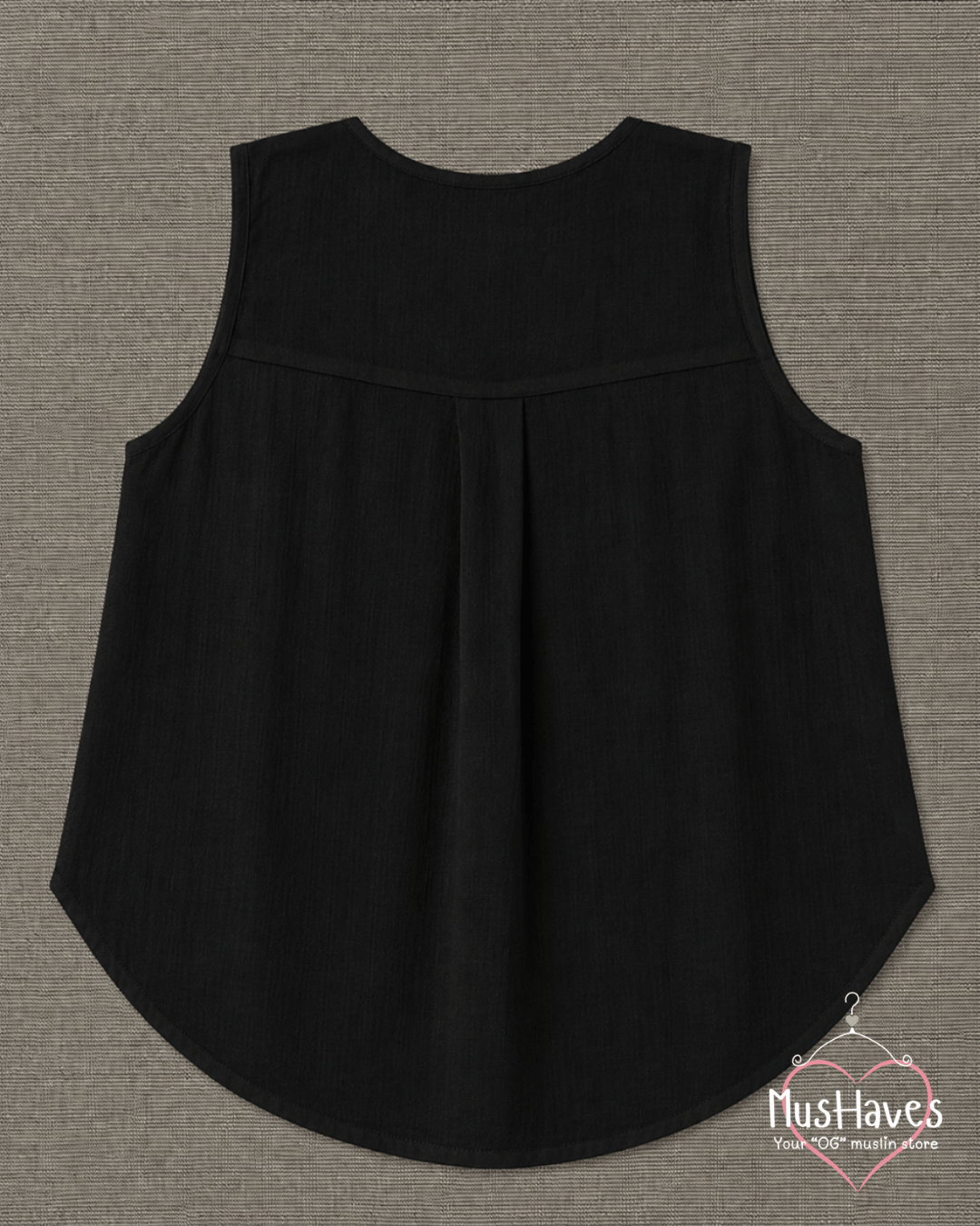 Muslin Sleeveless Formal Top – Charcoal Black
