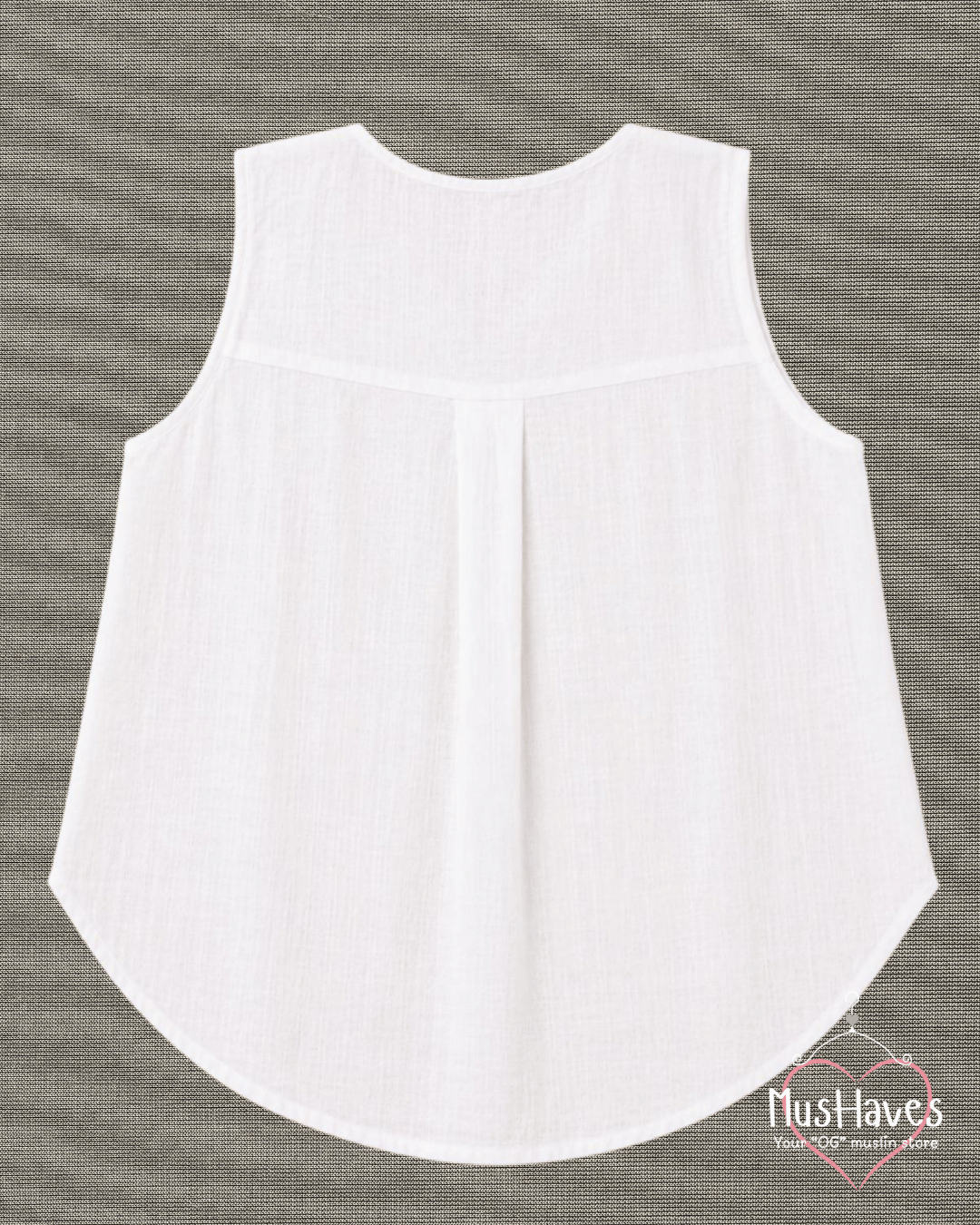 Muslin Sleeveless Formal Top – Pearl White