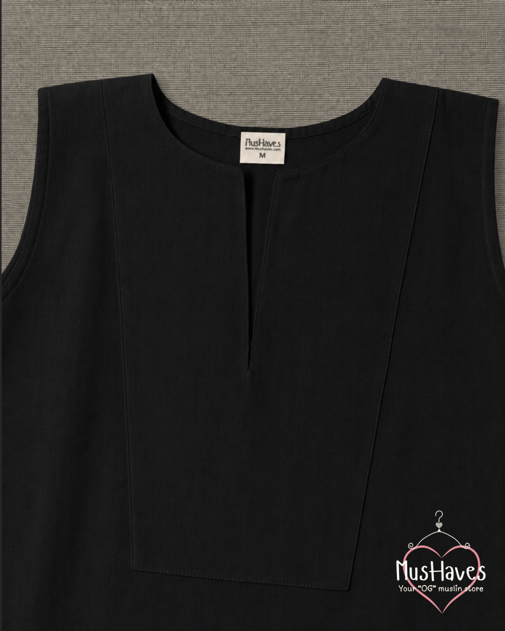 Muslin Sleeveless Formal Top – Charcoal Black
