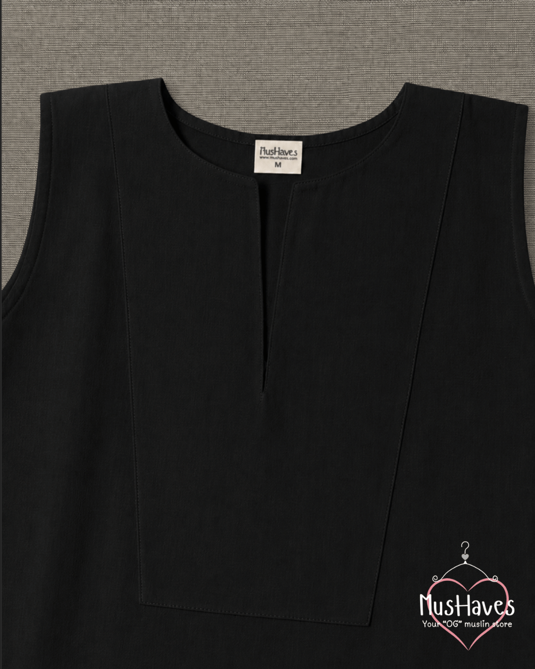 Muslin Sleeveless Formal Top – Charcoal Black