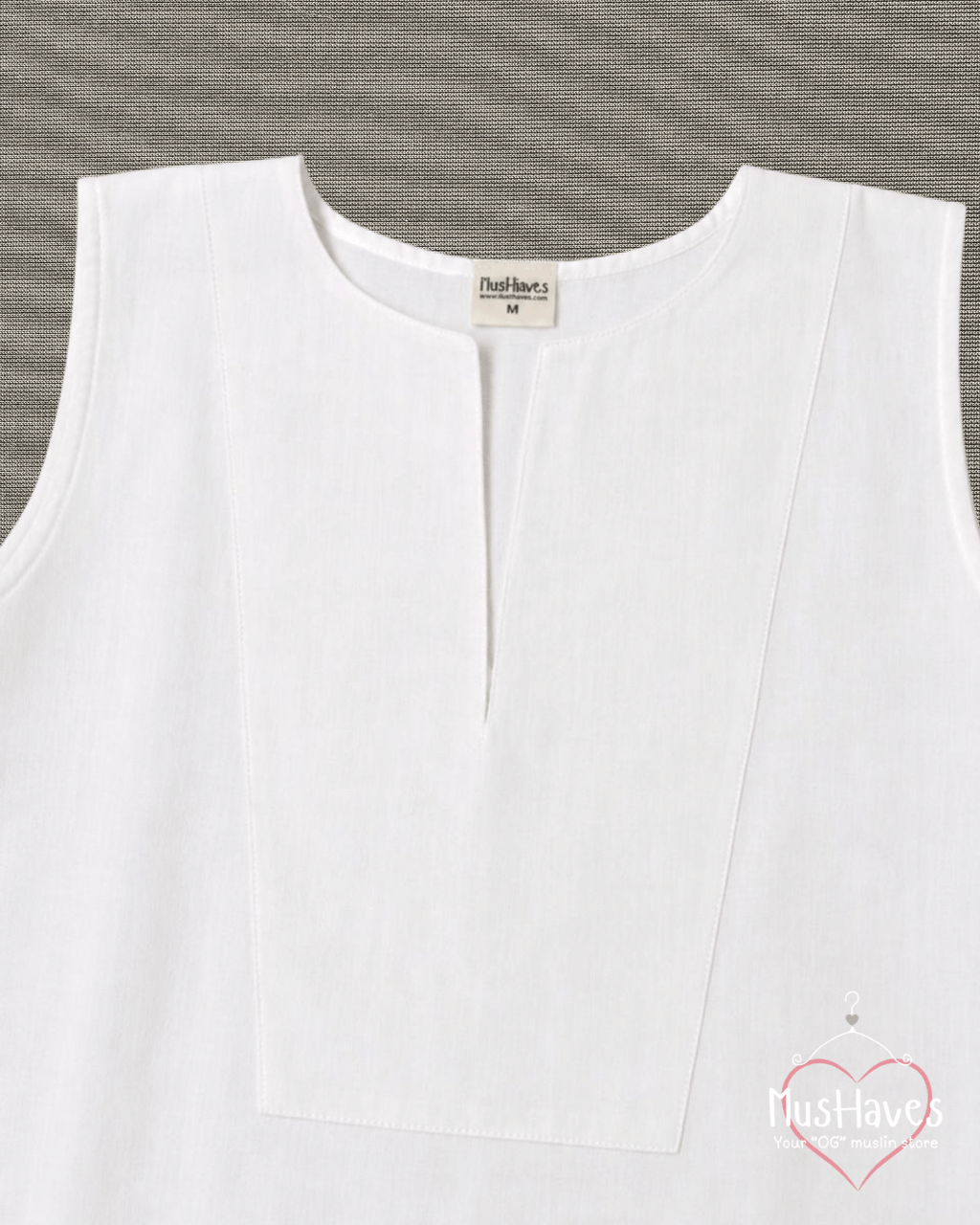 Muslin Sleeveless Formal Top – Pearl White