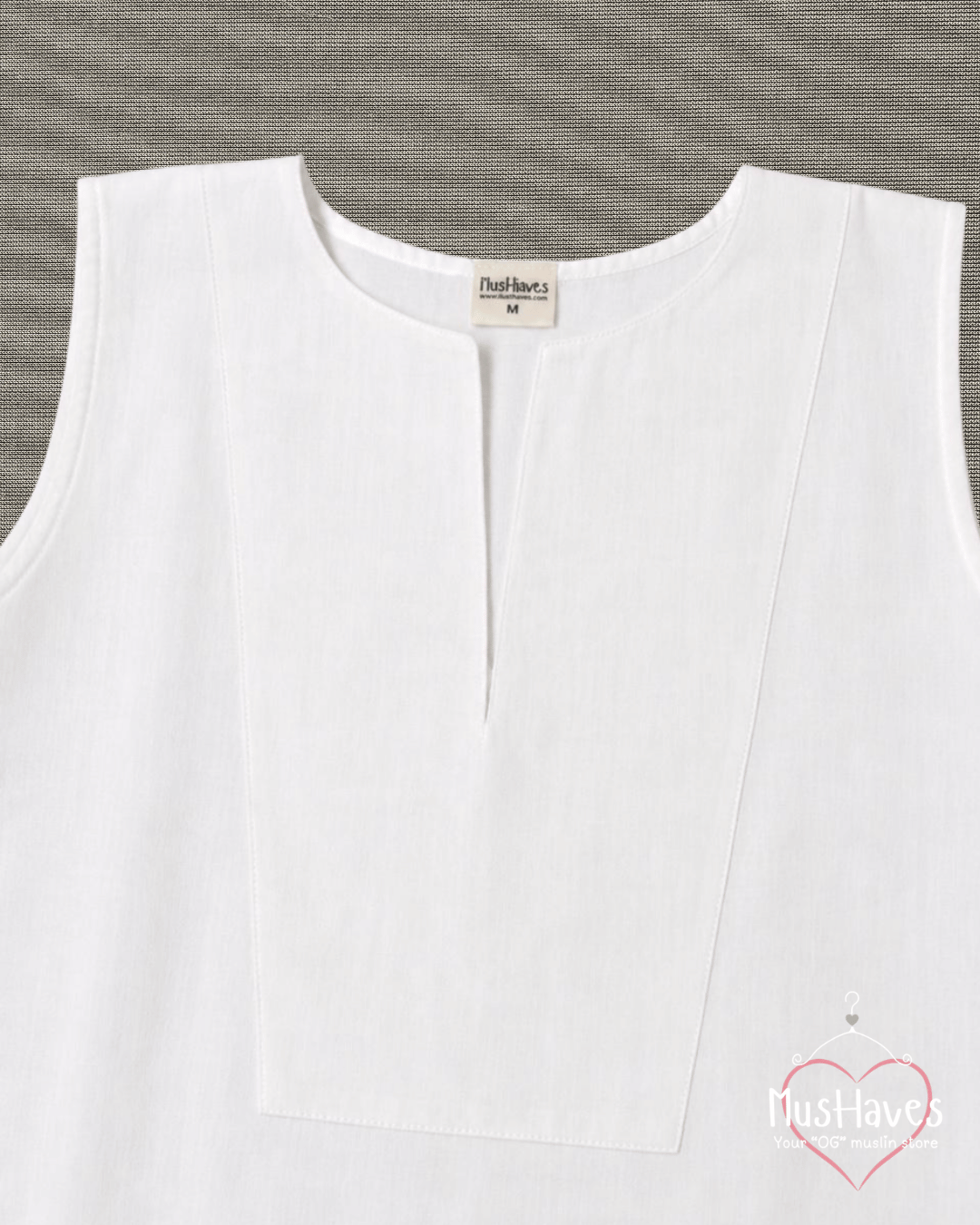 Muslin Sleeveless Formal Top – Pearl White
