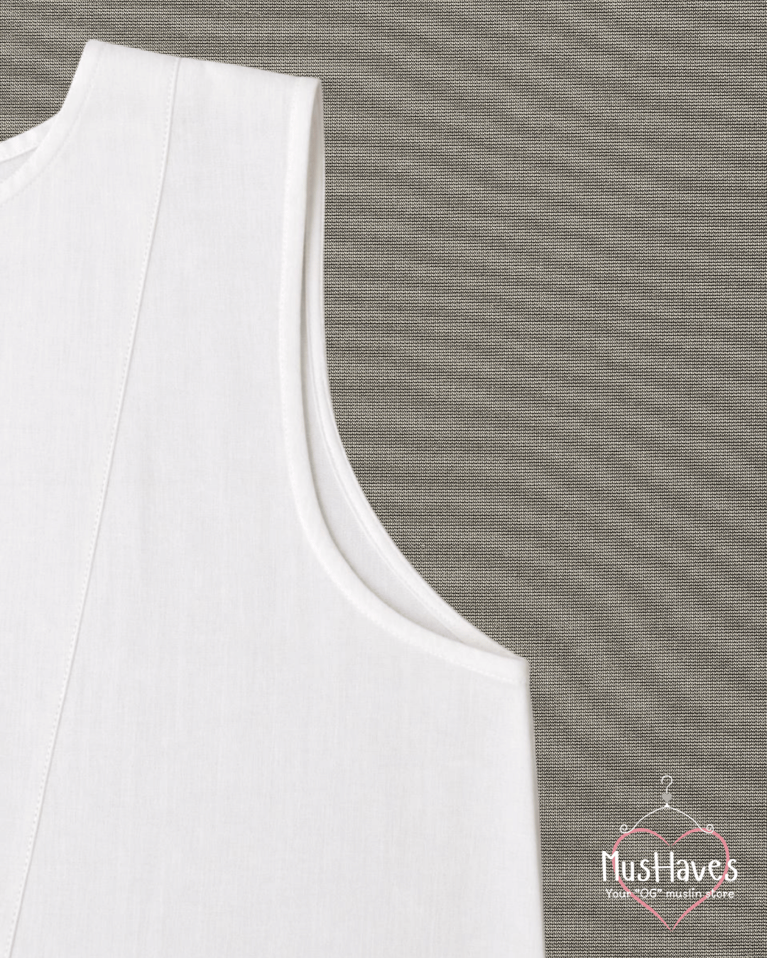 Muslin Sleeveless Formal Top – Pearl White