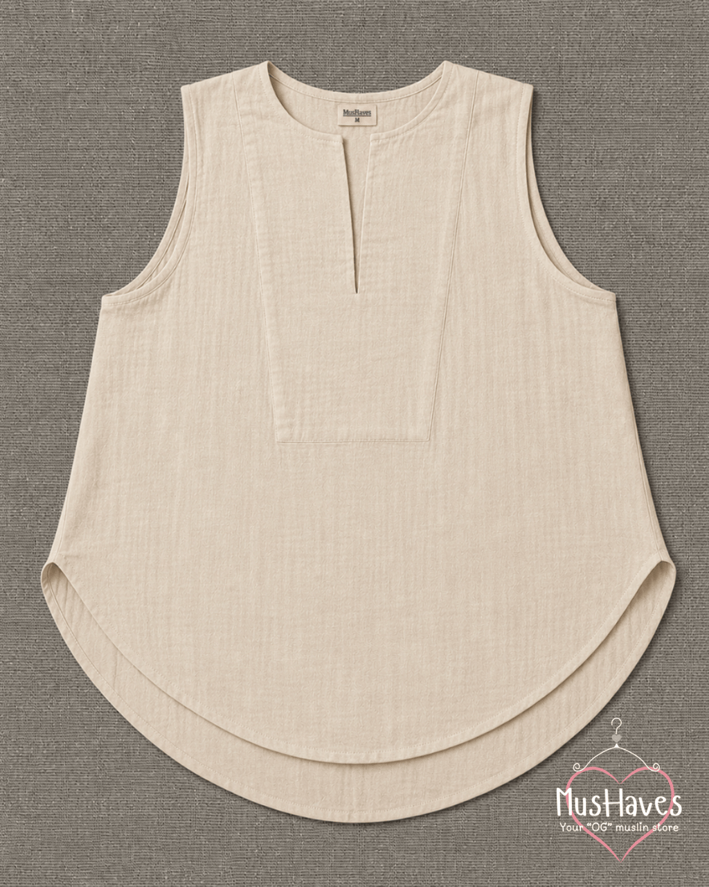 Muslin Sleeveless Formal Top – Beige