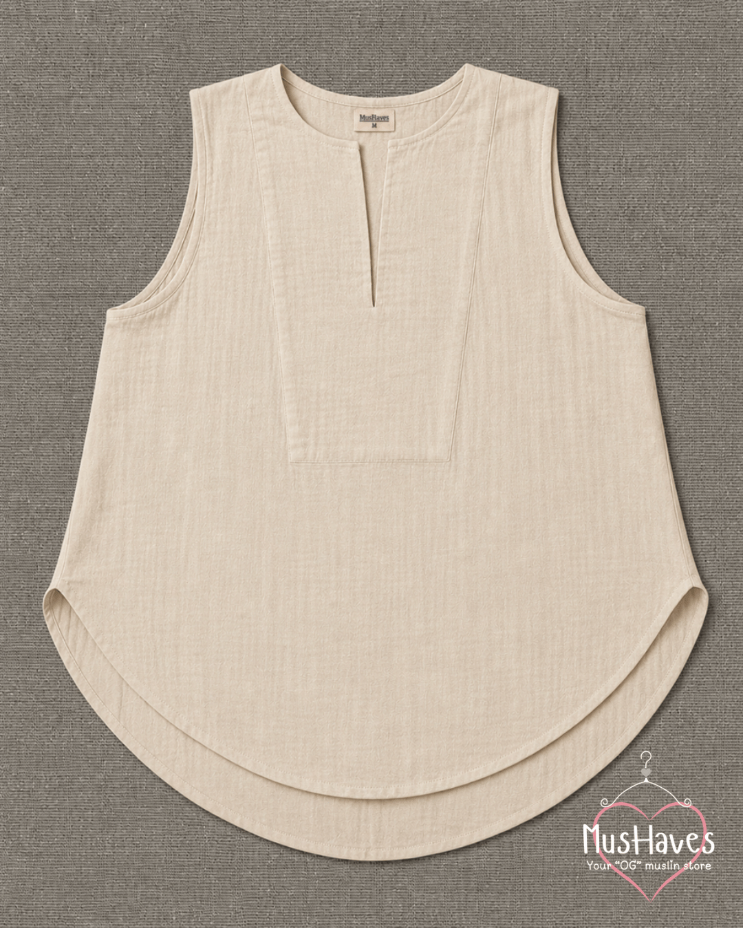 Muslin Sleeveless Formal Top – Beige