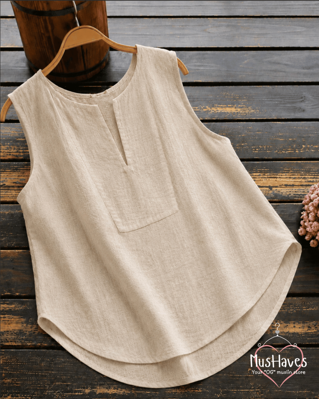 Muslin Sleeveless Formal Top – Beige