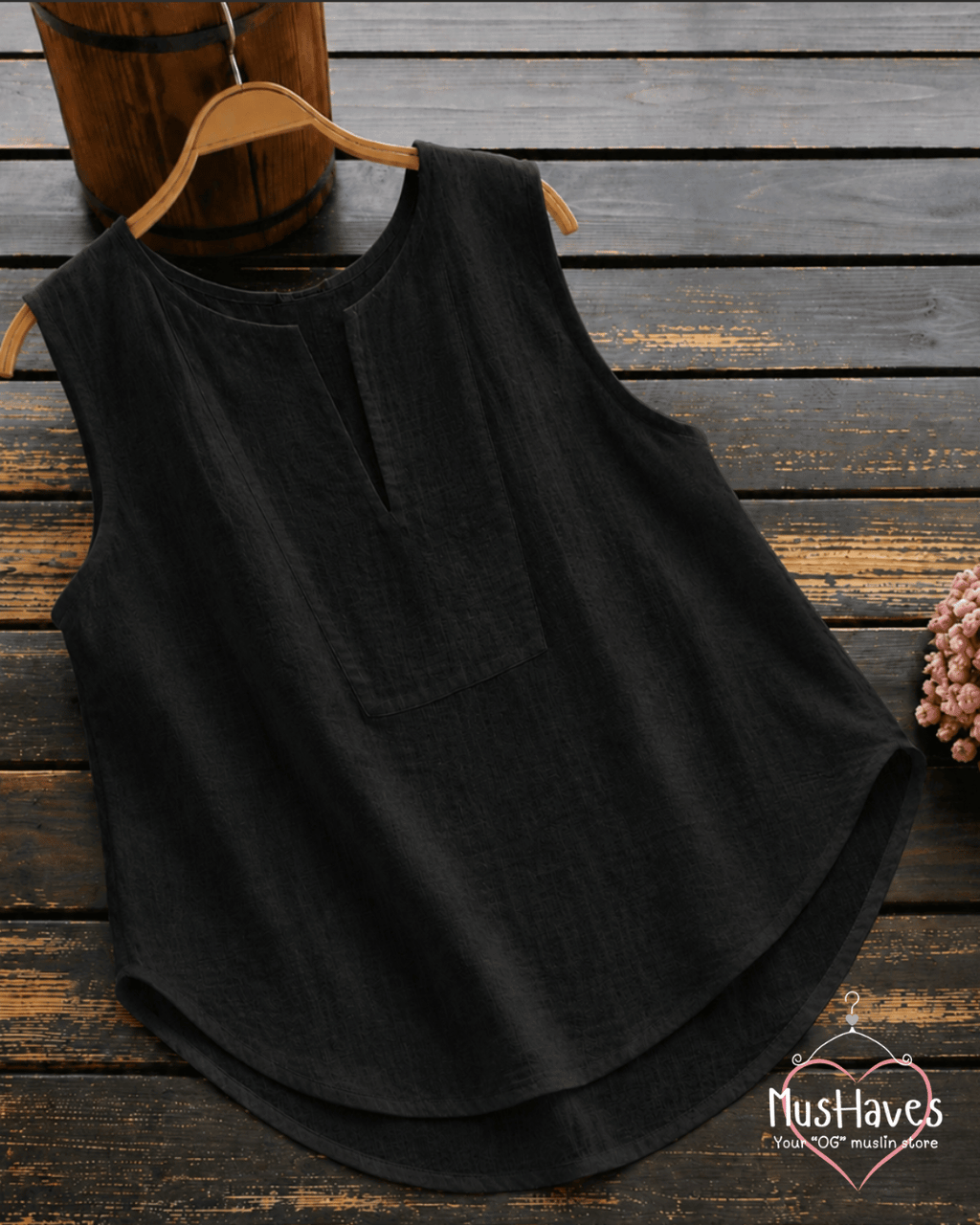 Muslin Sleeveless Formal Top – Charcoal Black