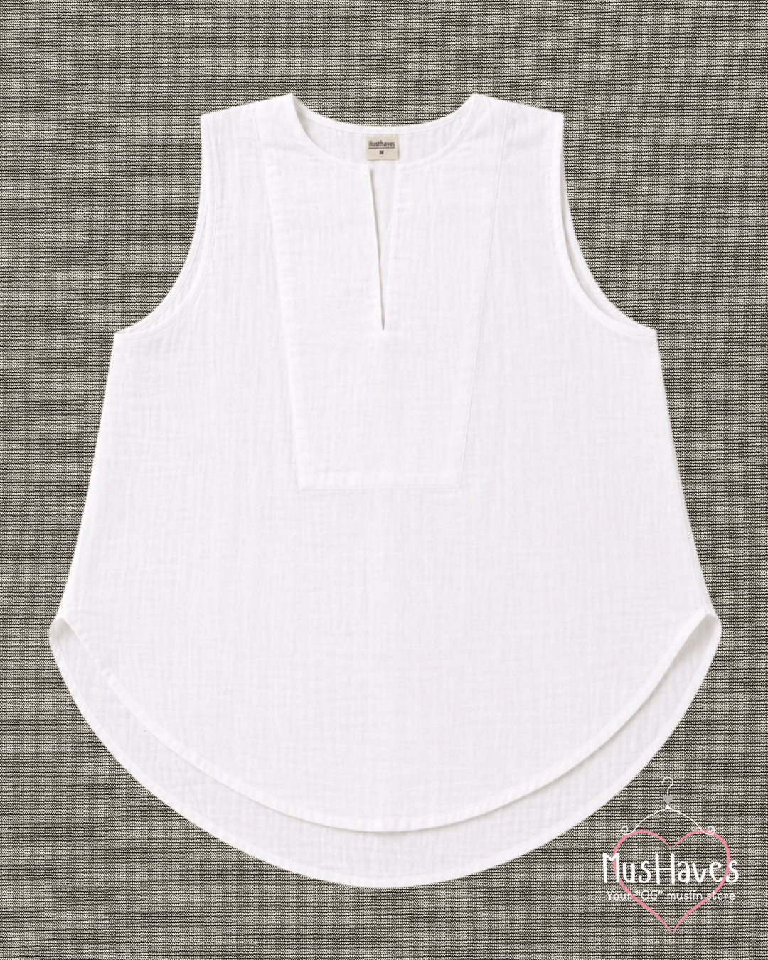 Muslin Sleeveless Formal Top – Pearl White