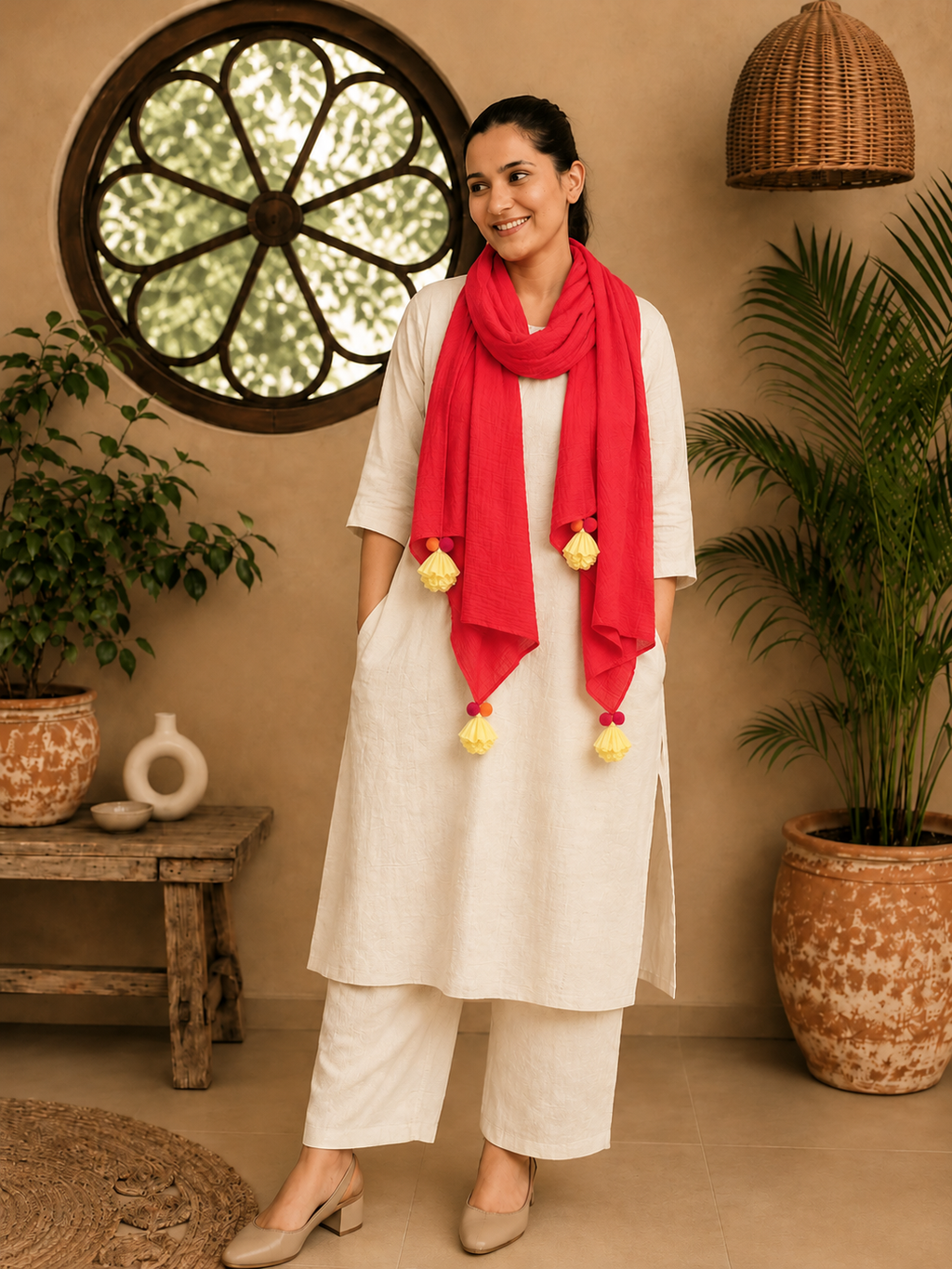 Single Gauze Muslin Stole – Malmal Dupatta with Tassels