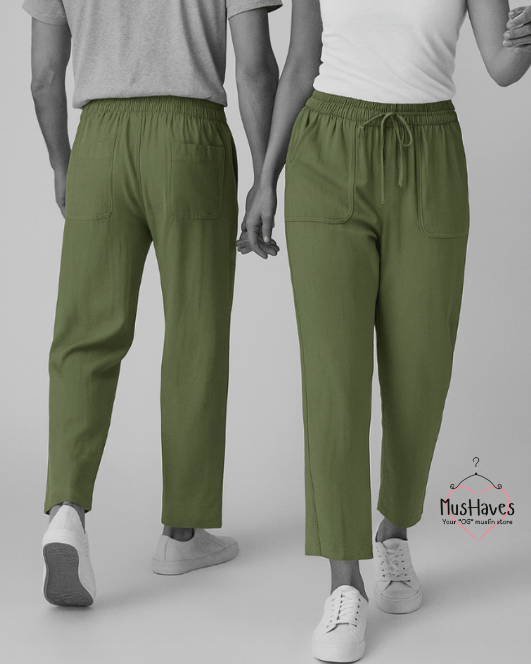 Breezy Muslin Relaxed Bottoms – Olive Green