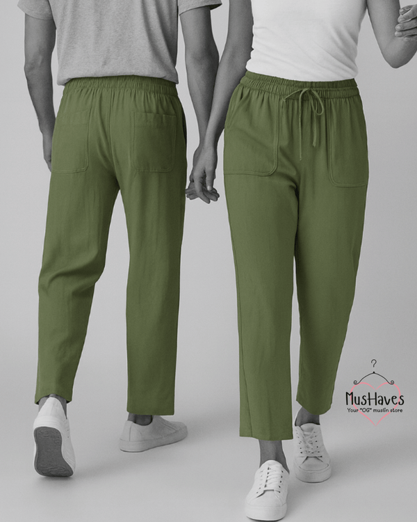 Breezy Muslin Relaxed Bottoms – Olive Green