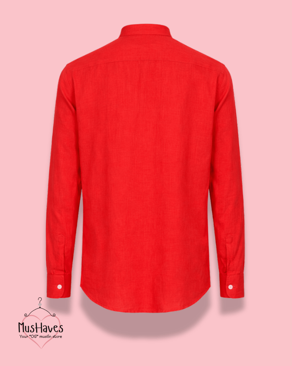 Muslin Bandhgala Formal Shirt – Bright Red