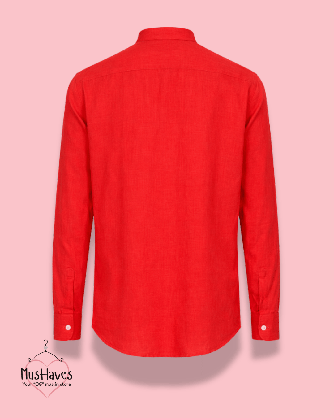 Premium Mulmul Mandarin Shirt | 100% Organic Cotton | Men | Mushaves Classic | Formal | Bright Red