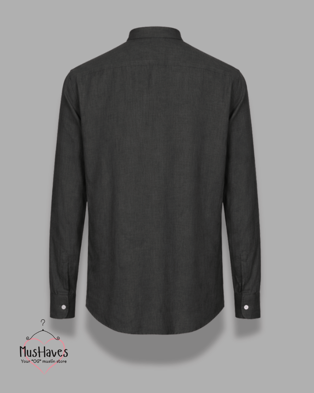 Muslin Bandhgala Formal Shirt – Charcoal Black