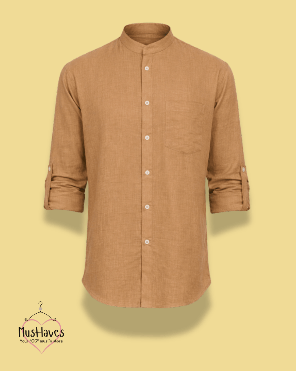 Muslin Bandhgala Formal Shirt – Mustard