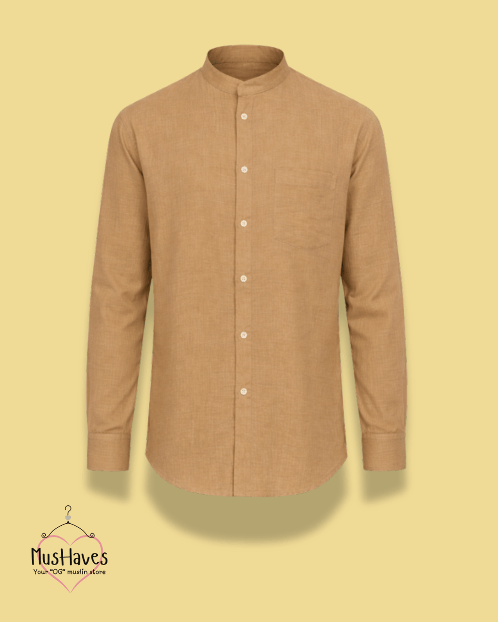 Muslin Bandhgala Formal Shirt – Mustard