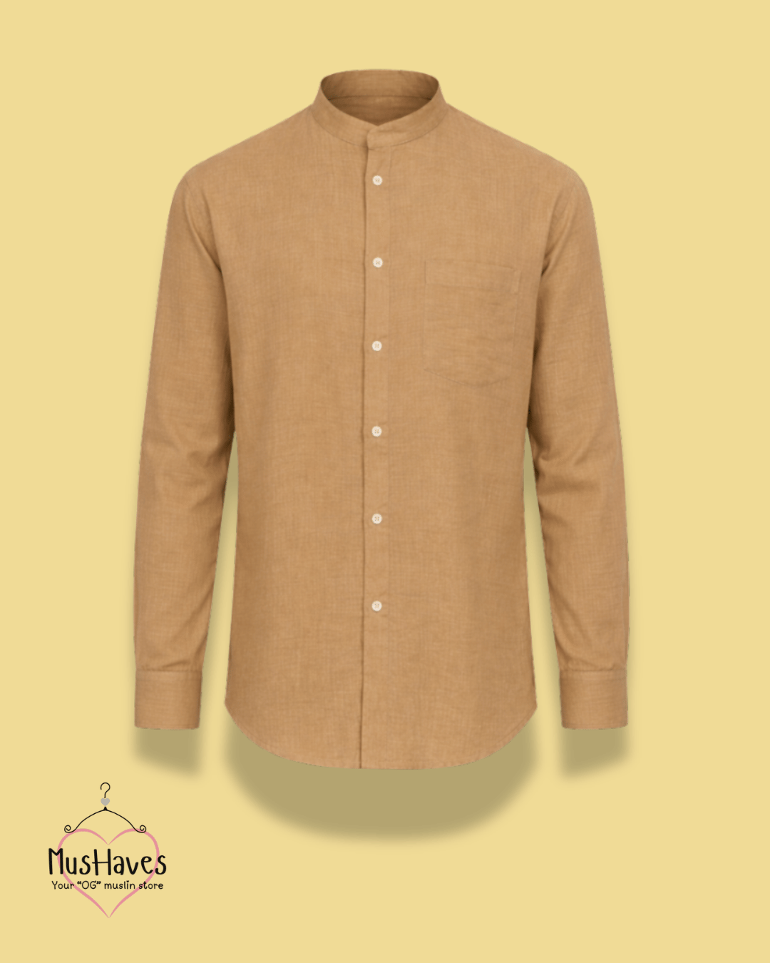Premium Mulmul Mandarin Shirt | 100% Organic Cotton | Men | Mushaves Classic | Formal | Mustard Yellow