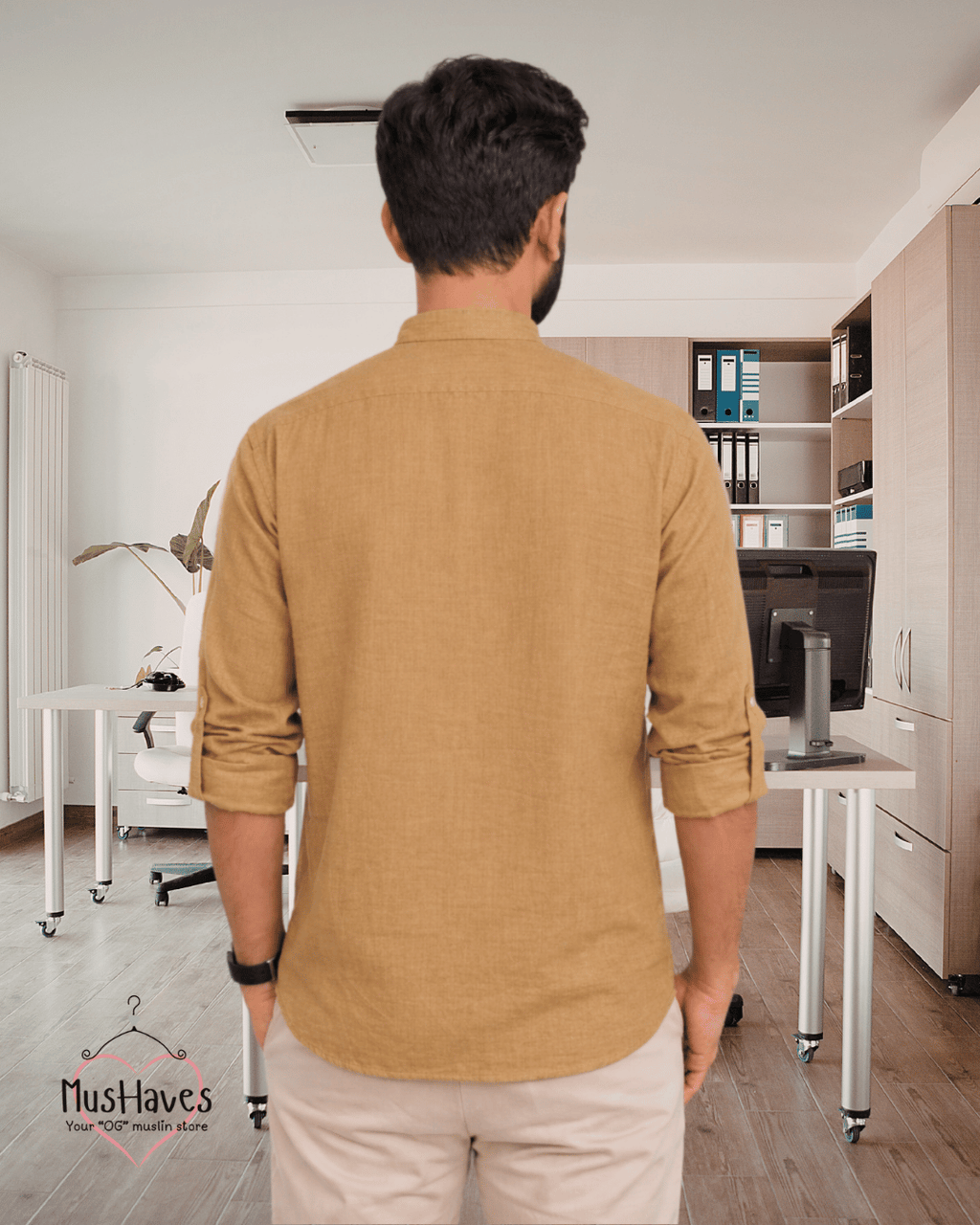 Muslin Bandhgala Formal Shirt – Mustard