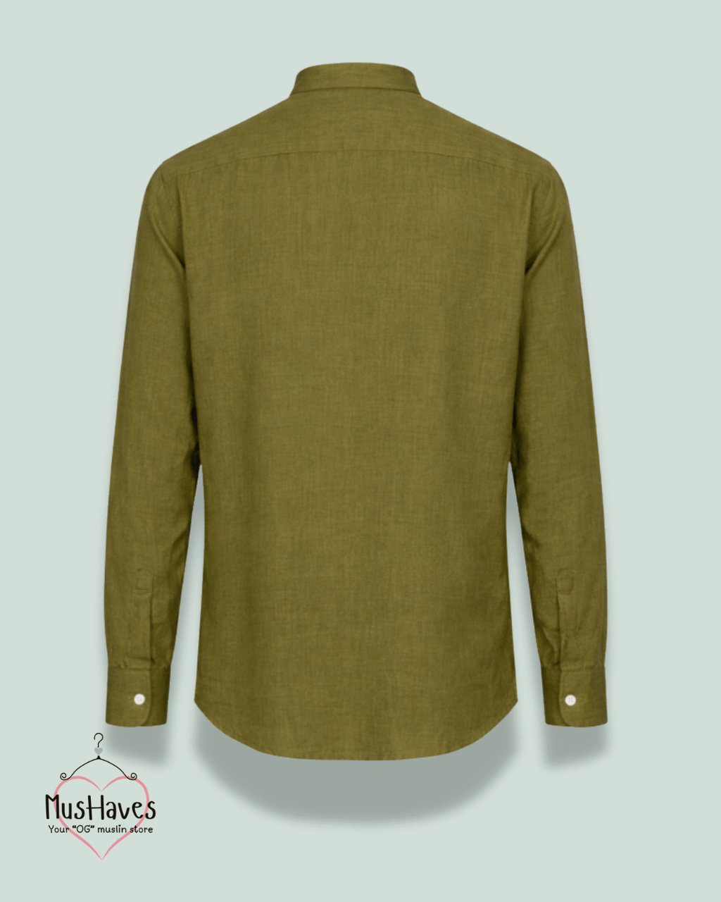 Muslin Bandhgala Formal Shirt – Olive Green
