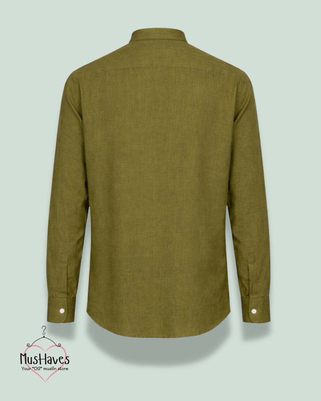 Premium Mulmul Mandarin Shirt | 100% Organic Cotton | Men | Mushaves Classic | Formal | Olive Green