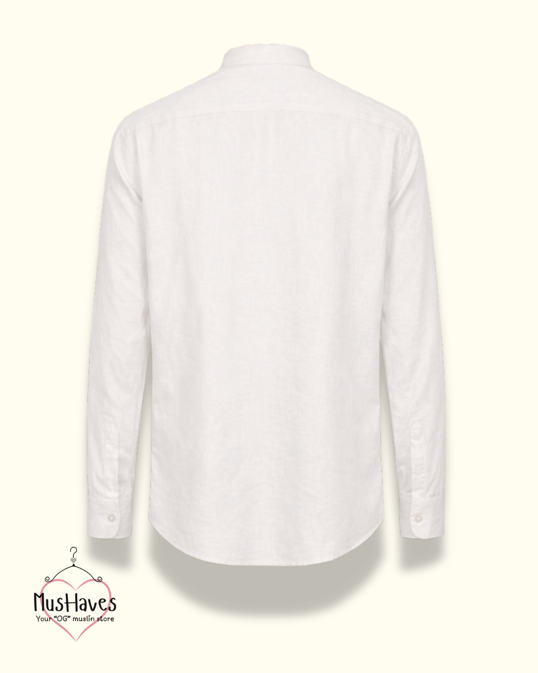 Premium Mulmul Mandarin Shirt | 100% Organic Cotton | Men | Mushaves Classic | Formal | Pearl White