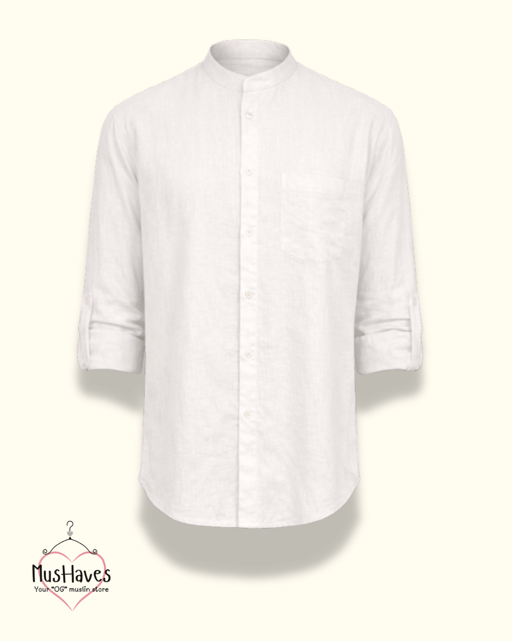 Muslin Bandhgala Formal Shirt – Pearl White