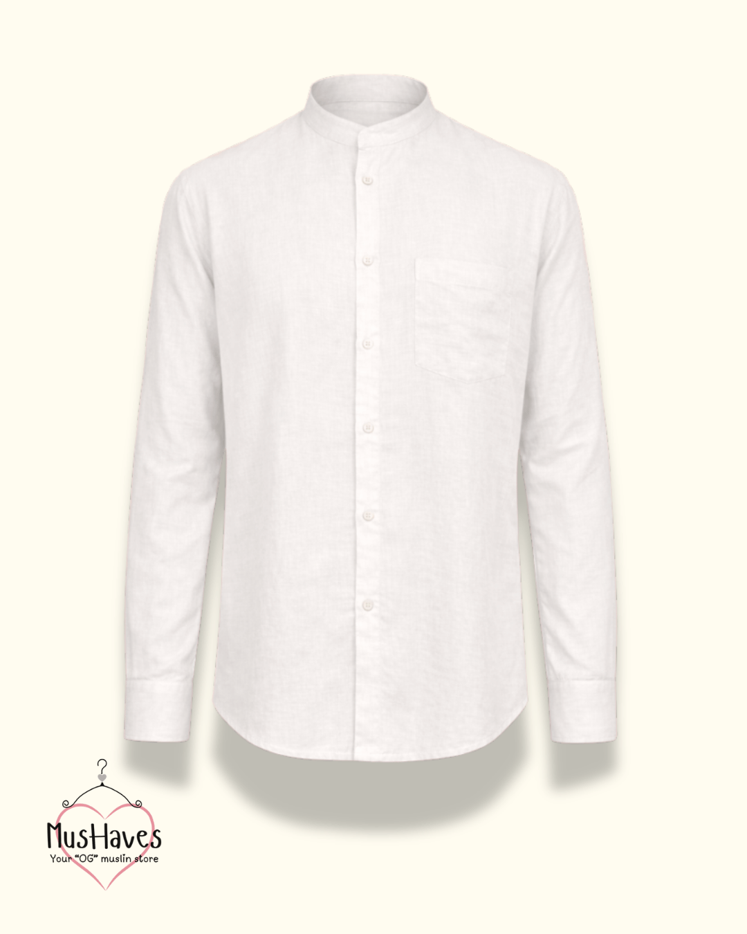 Premium Mulmul Mandarin Shirt | 100% Organic Cotton | Men | Mushaves Classic | Formal | Pearl White