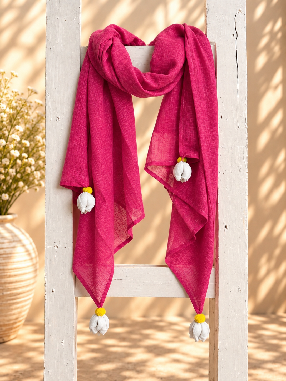 Single Gauze Muslin Stole – Malmal Dupatta with Tassels