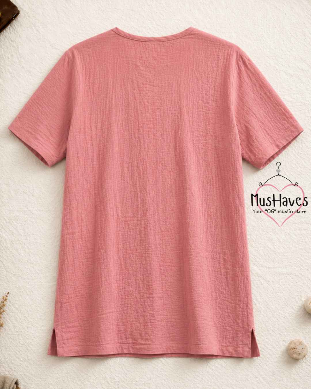 Classic Muslin Henley – Dust Rose