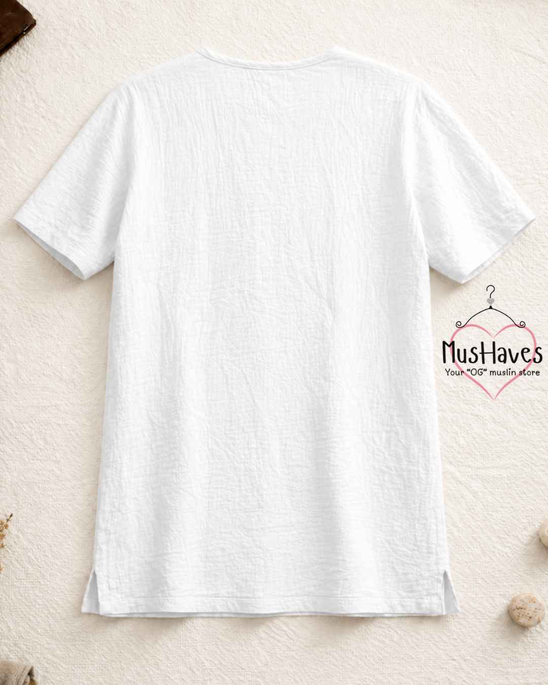 Classic Muslin Henley – Pearl White