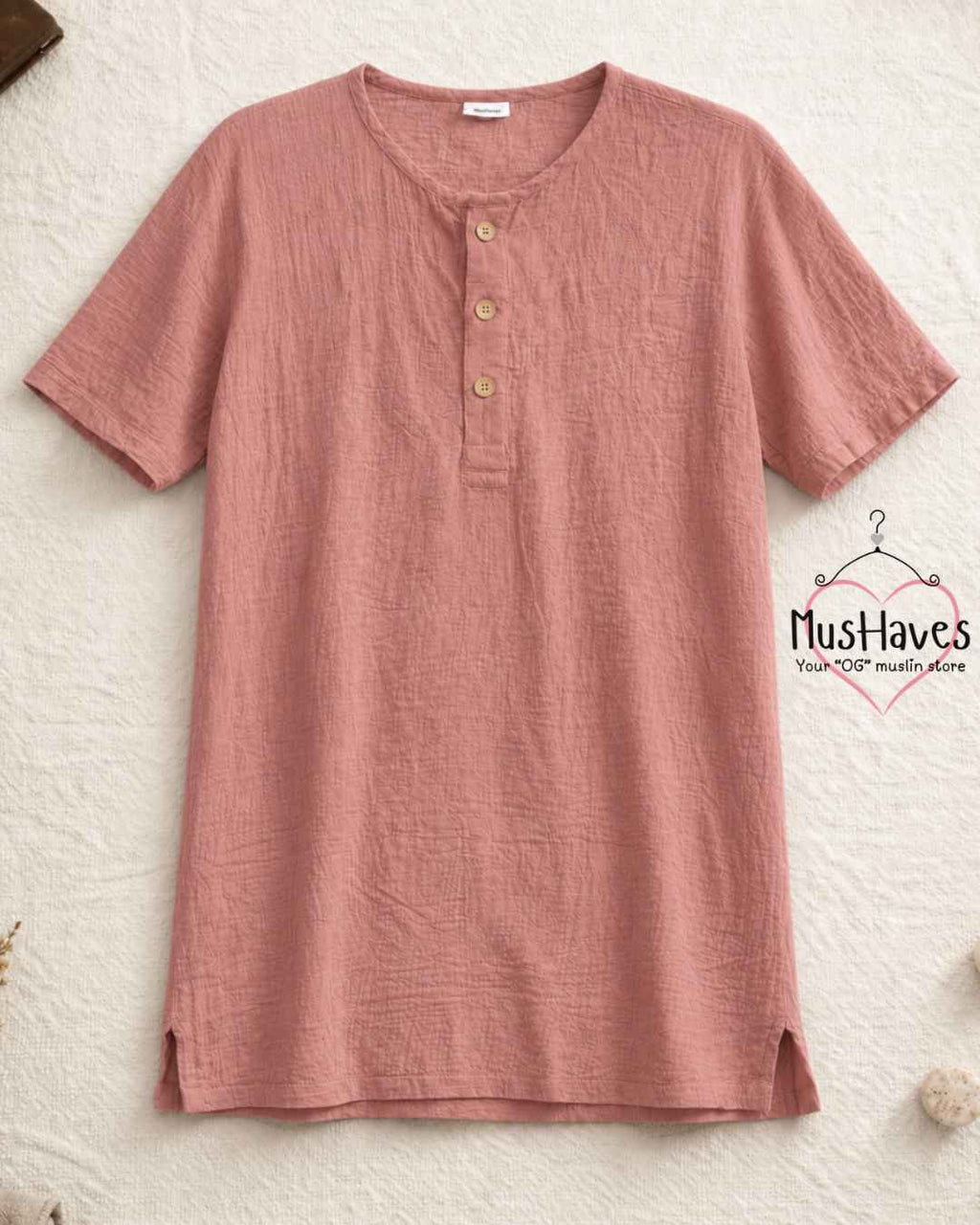Classic Muslin Henley – Dust Rose