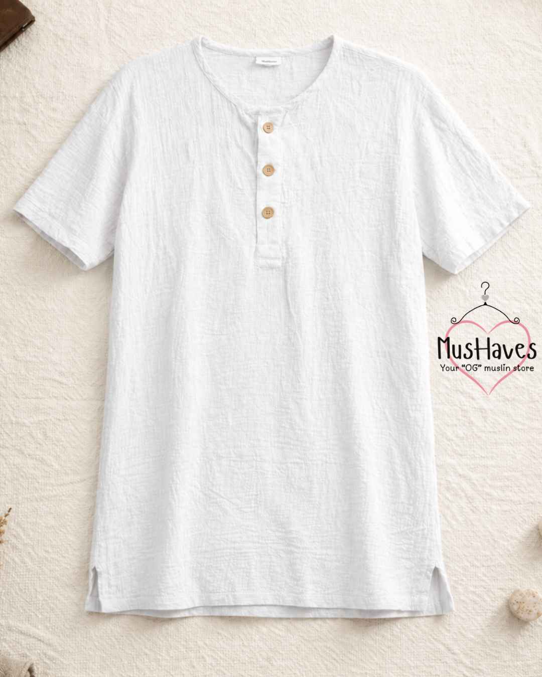 Classic Muslin Henley – Pearl White