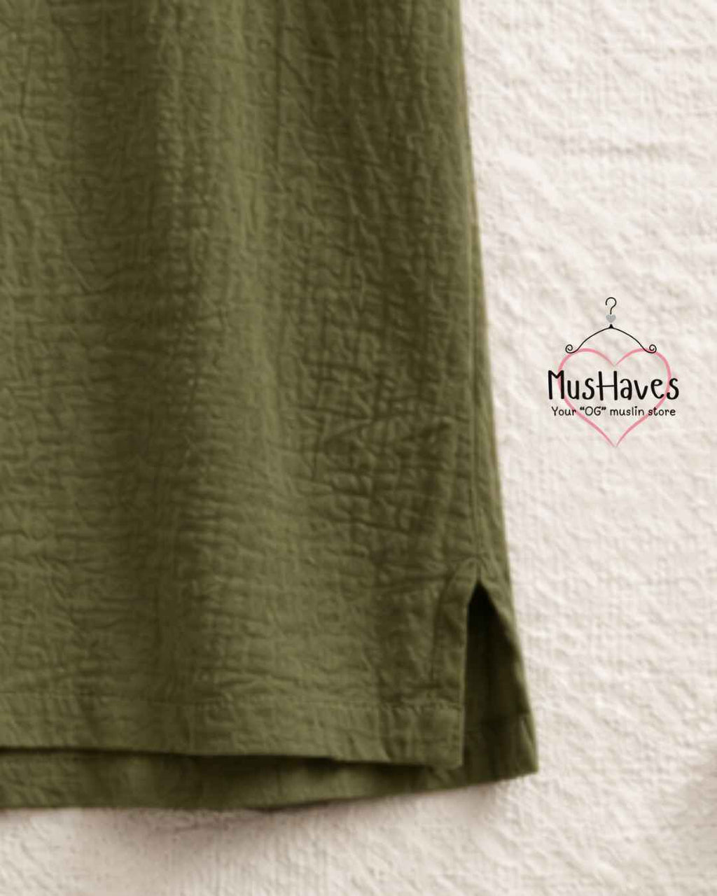 Classic Muslin Henley – Olive Green