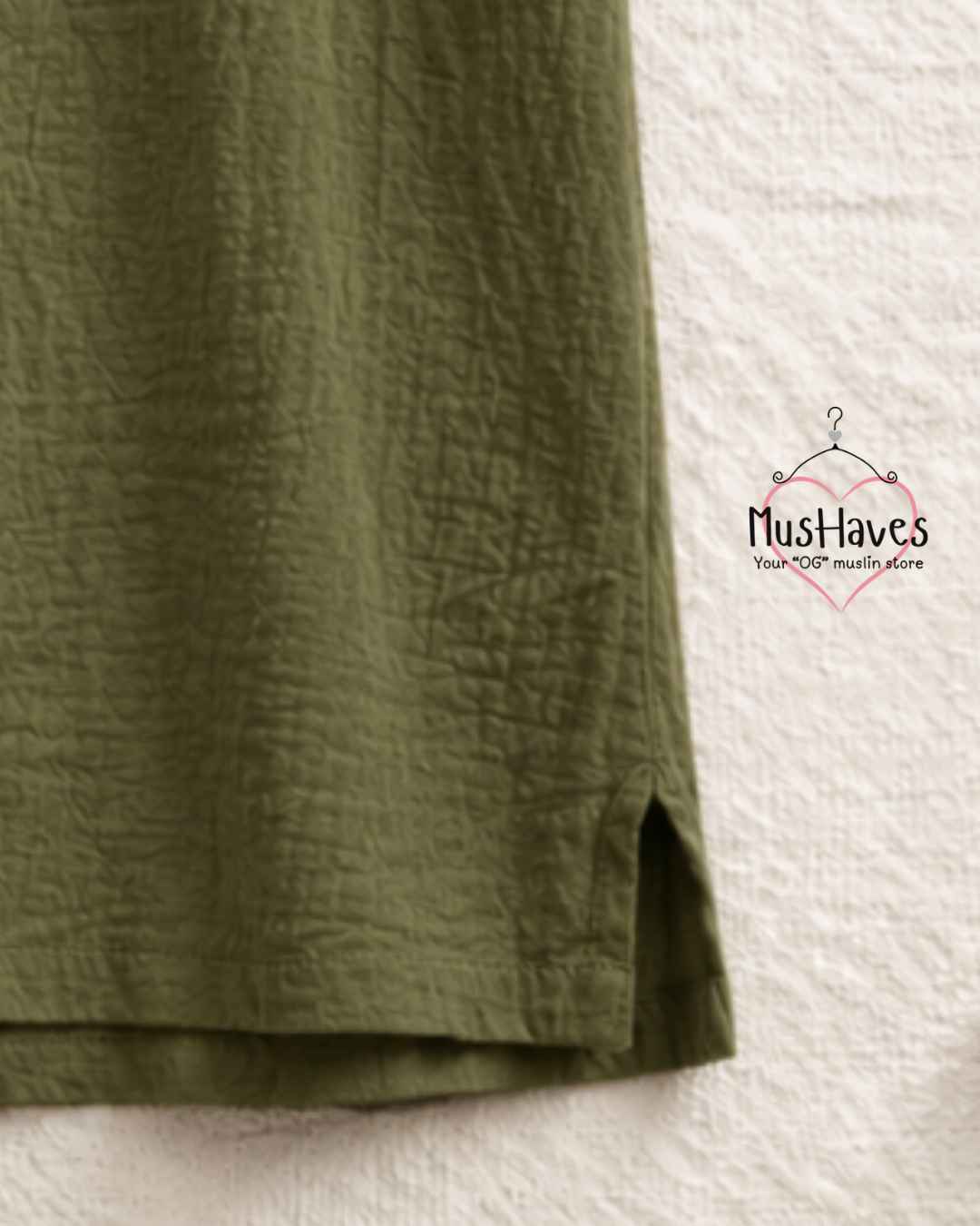 Classic Muslin Henley – Olive Green