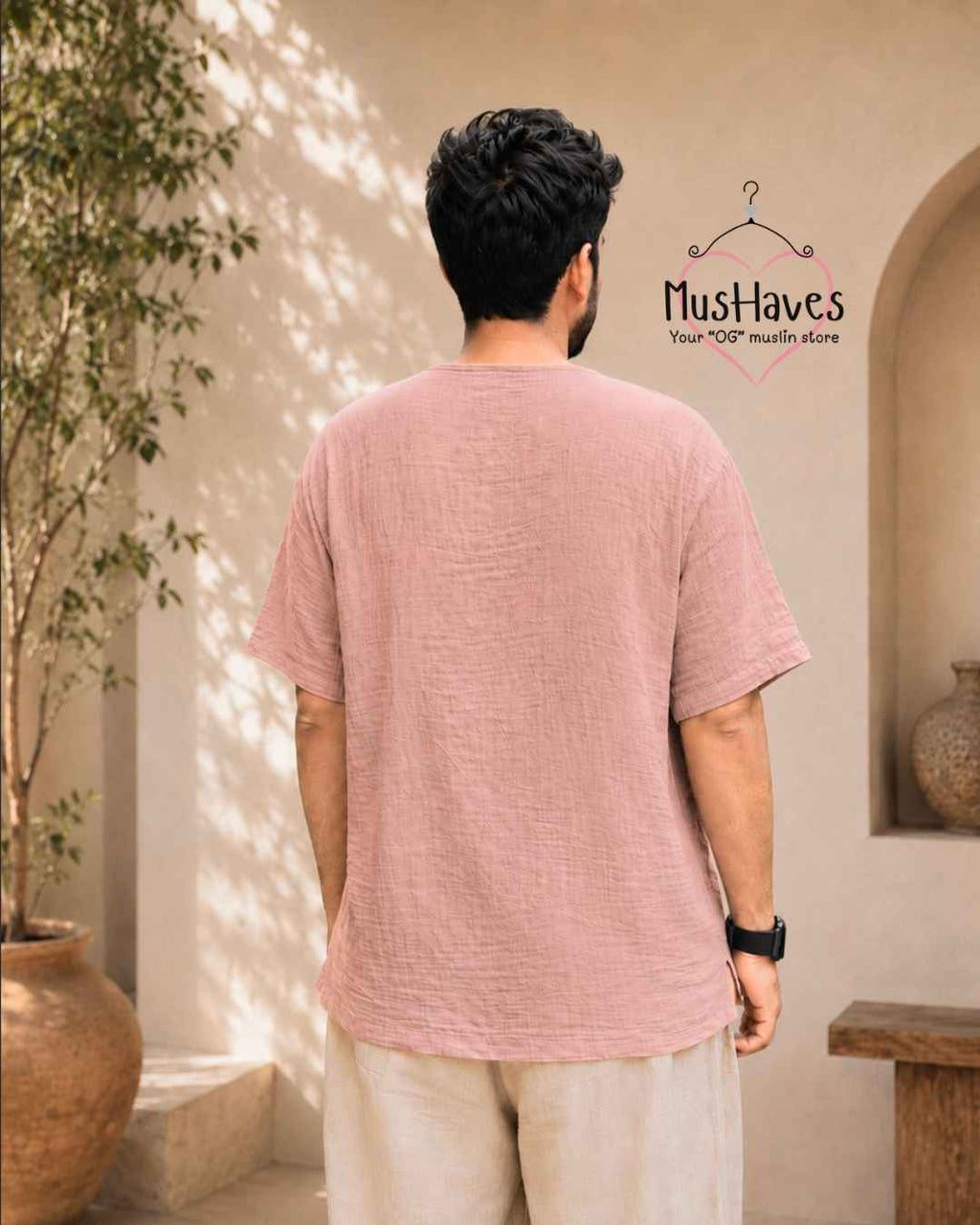 Classic Muslin Henley – Dust Rose