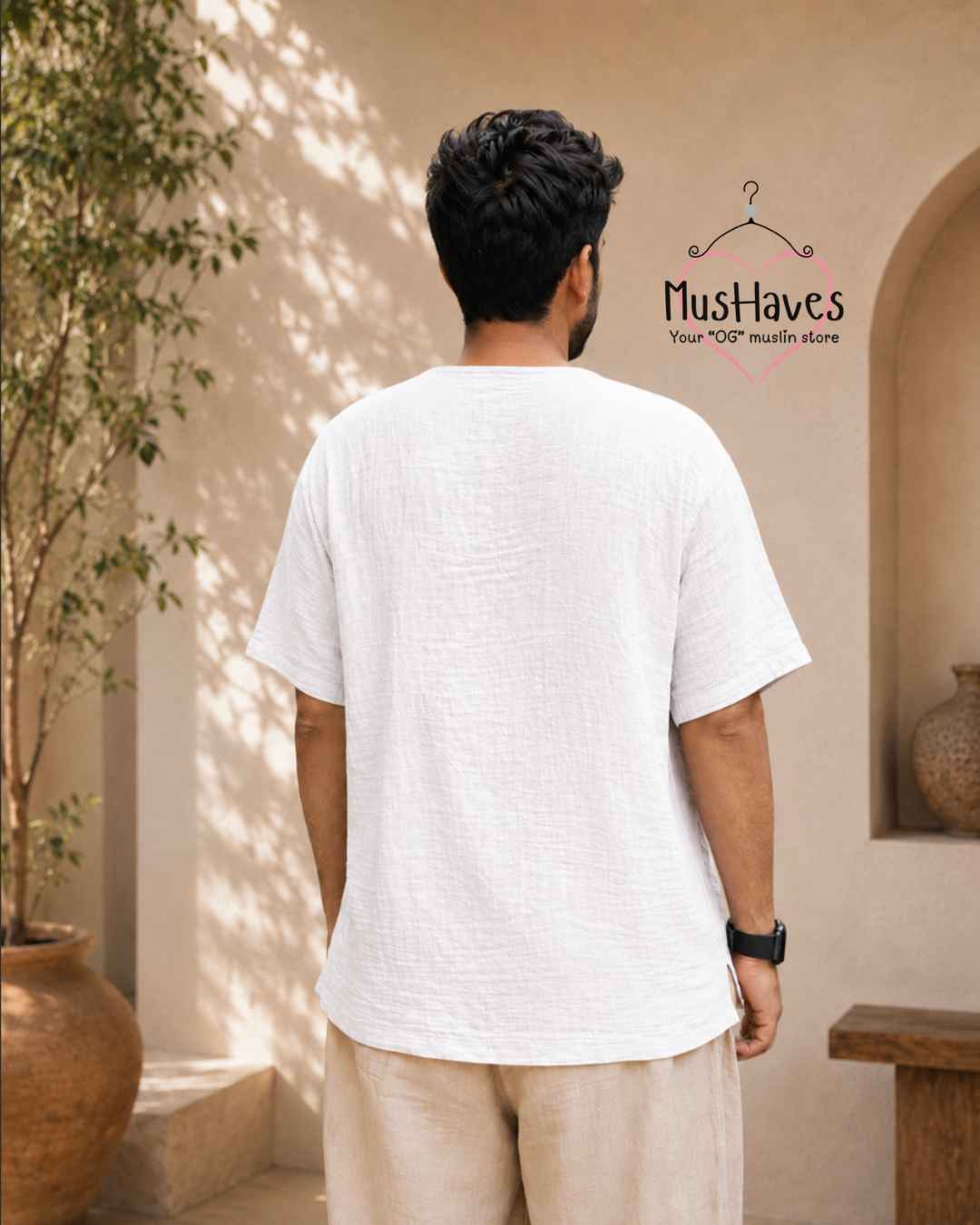 Classic Muslin Henley – Pearl White