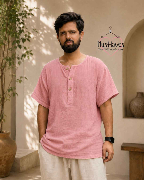Classic Muslin Henley – Dust Rose