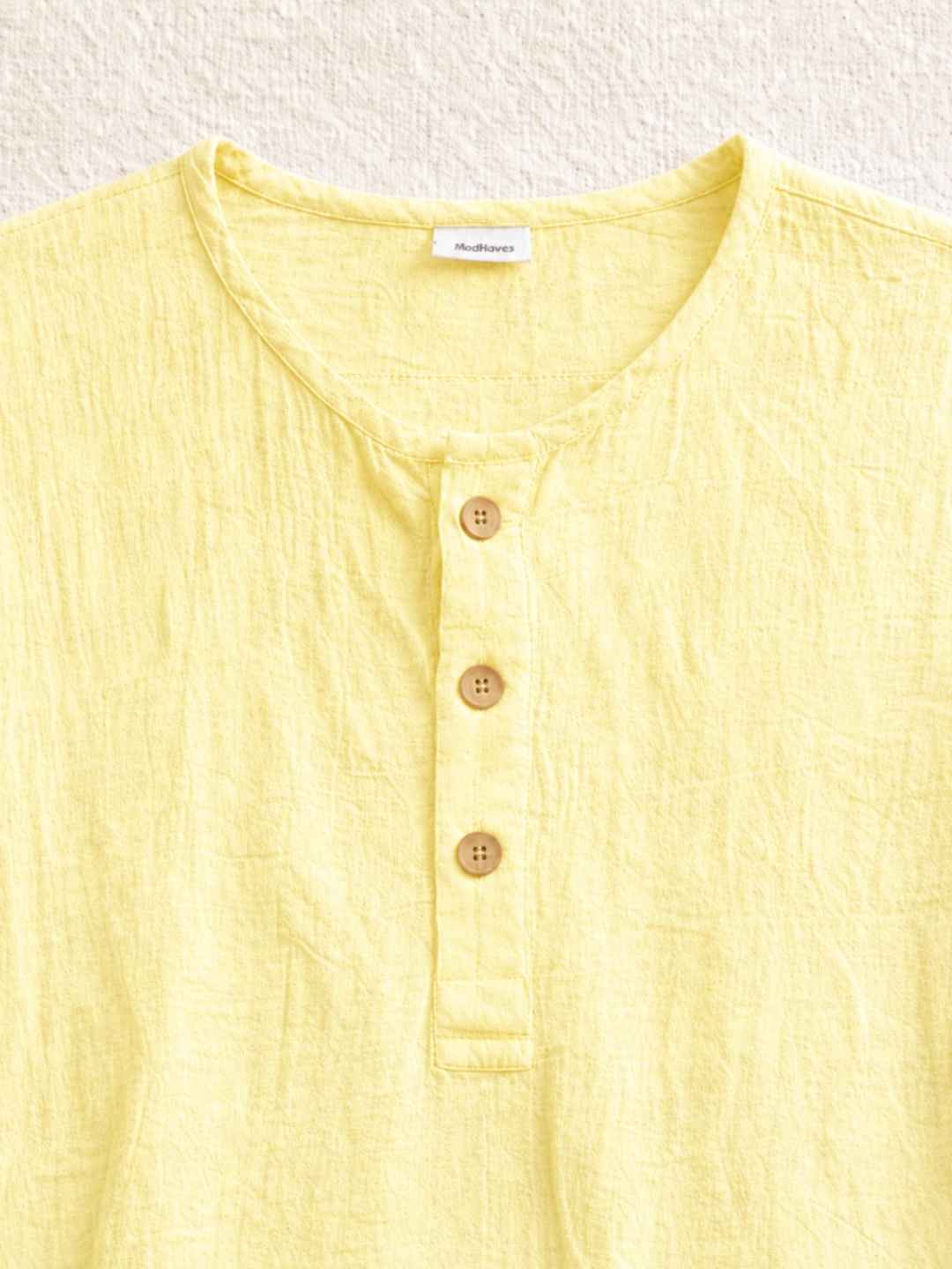 Classic Muslin Henley – Lemon Yellow