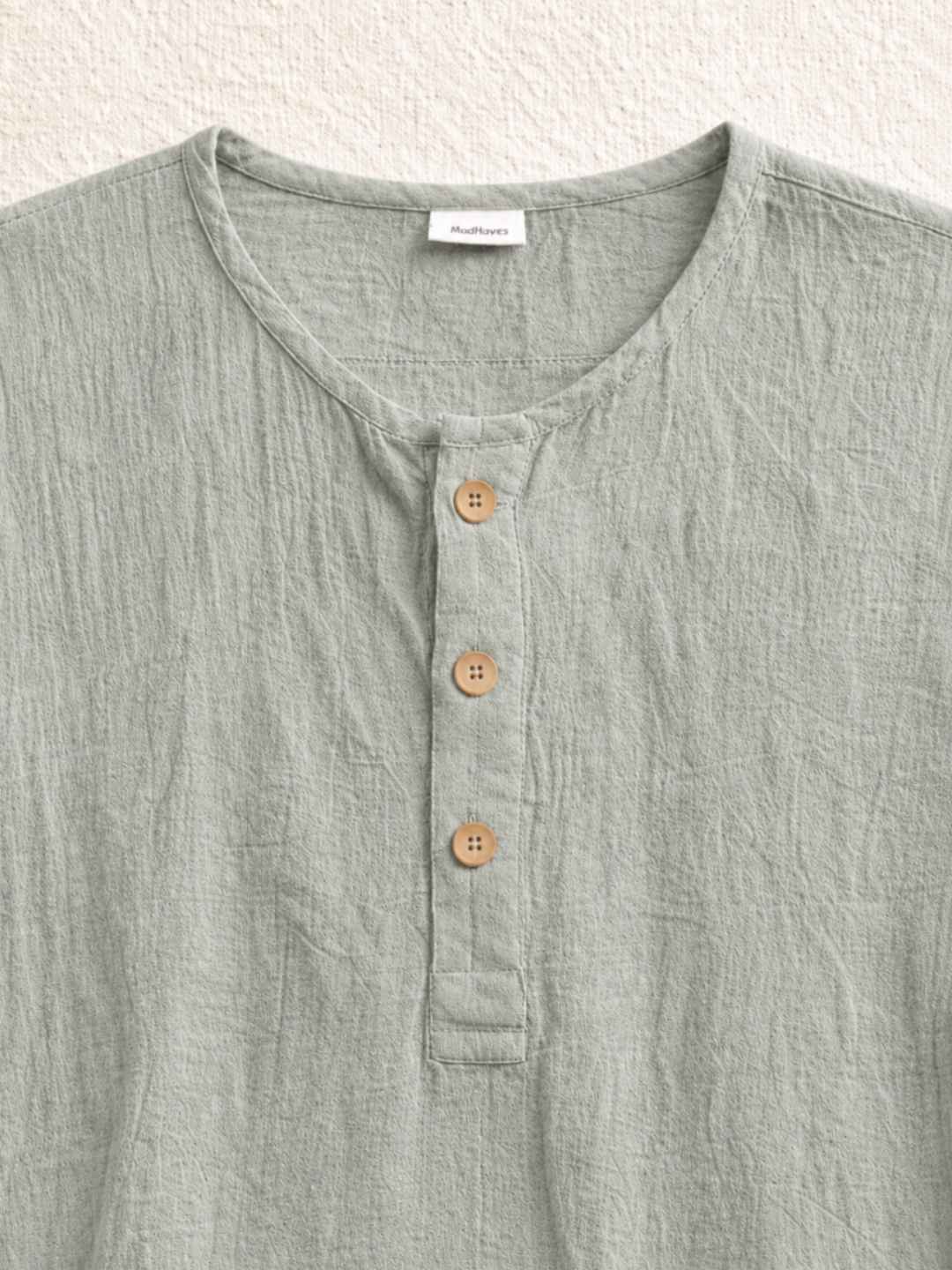 Classic Muslin Henley – Sage Grey