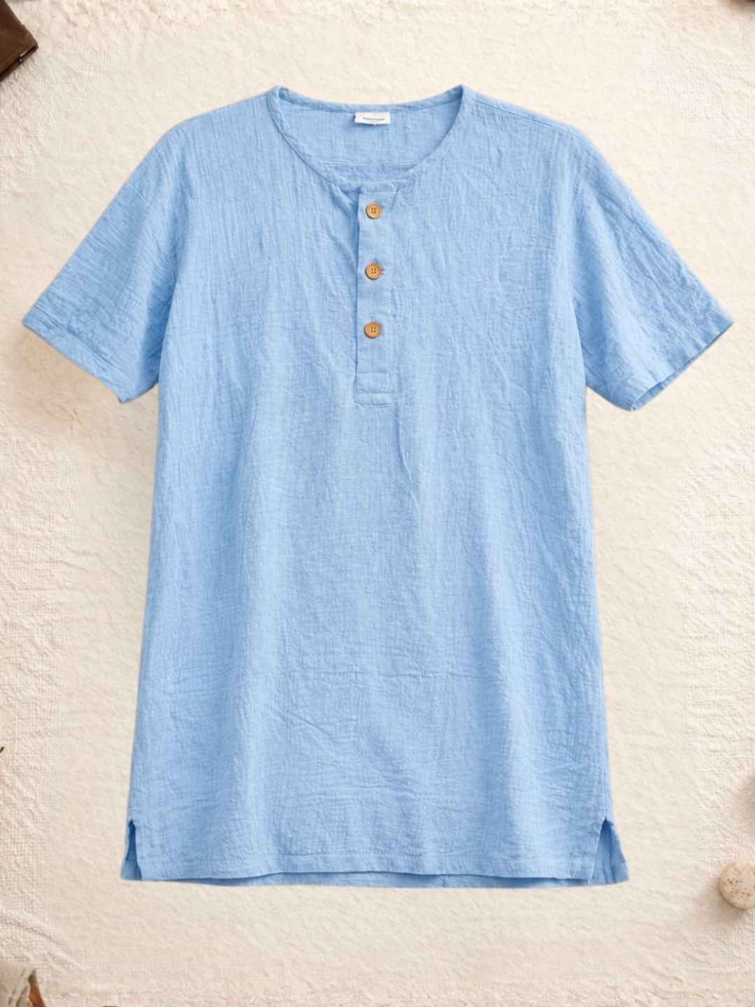 Classic Muslin Henley – Powder Blue